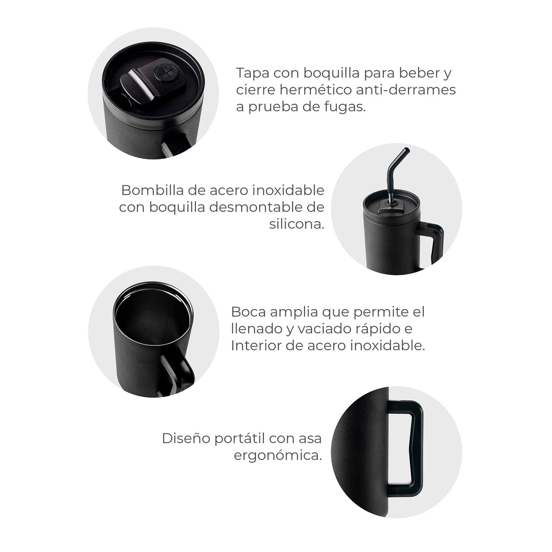 Combo Mochila Andes Negra + Vaso Térmico Mug Negro