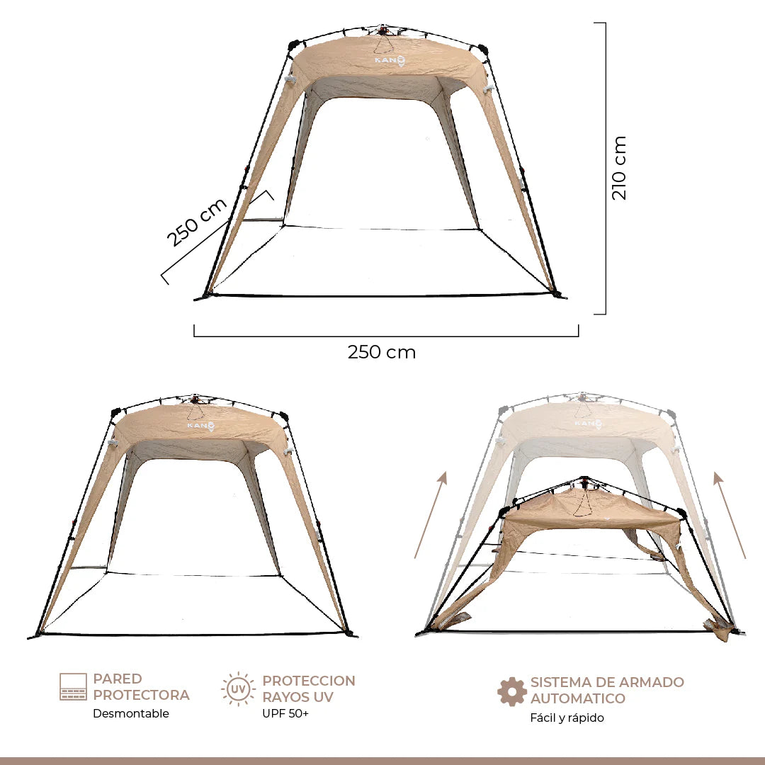 Combo Toldo Automático Torca + Silla Doble Colico + Mesa Plegable Roble