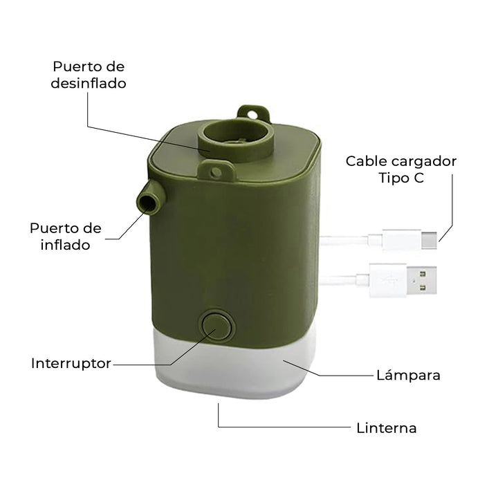 Mini Inflador 4 en 1 con Linterna