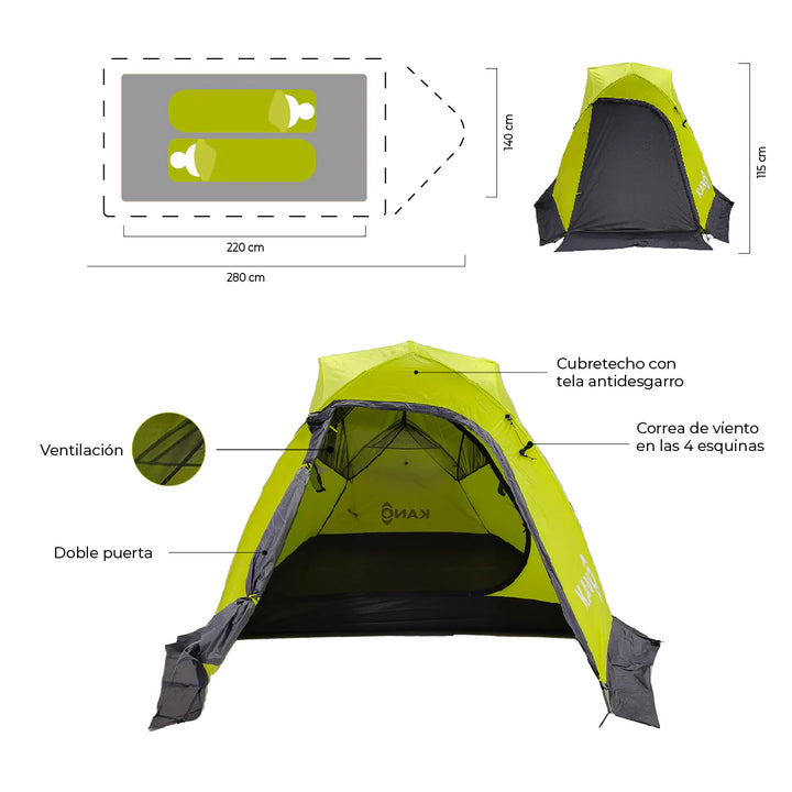 Combo Carpa Neltume Pro + Mat de Camping Yerba Loca + Saco de Dormir Aconcagua