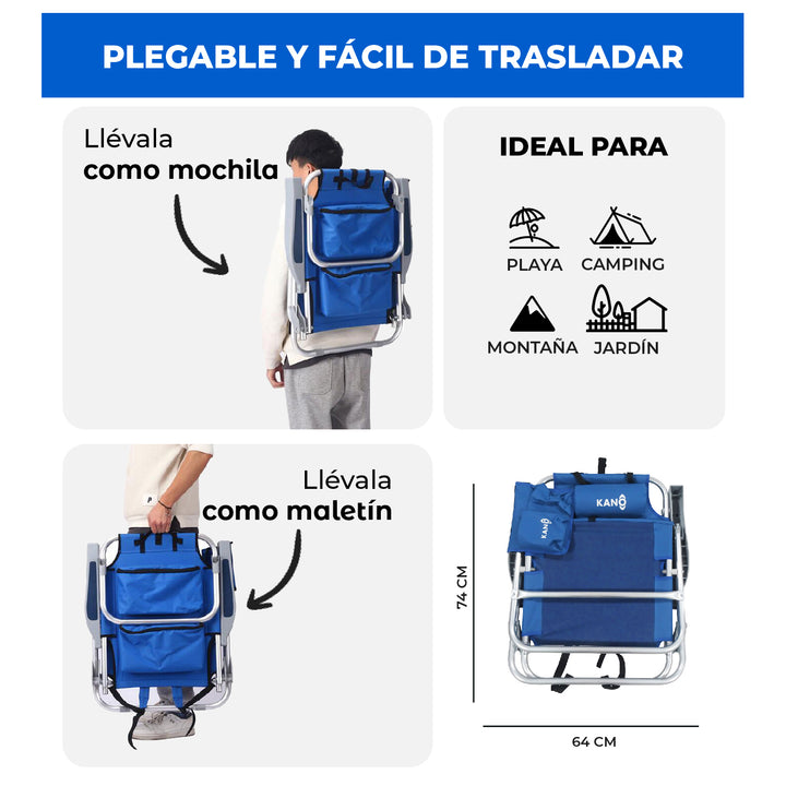 Combo 2 Sillas Mochila Mehuin + Quitasol de Playa con Tirabuzón Rapel