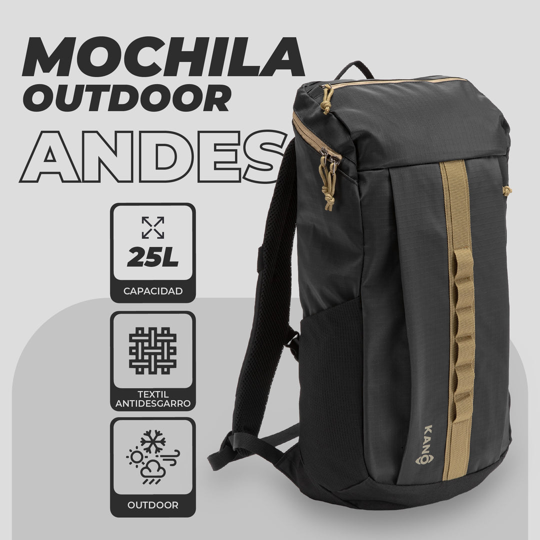 Mochila Outdoor 25L Andes Negro/Beige