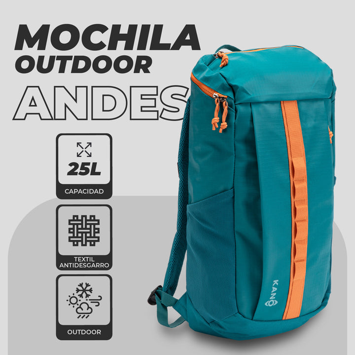 Mochila Outdoor 25L Andes Verde/Naranja