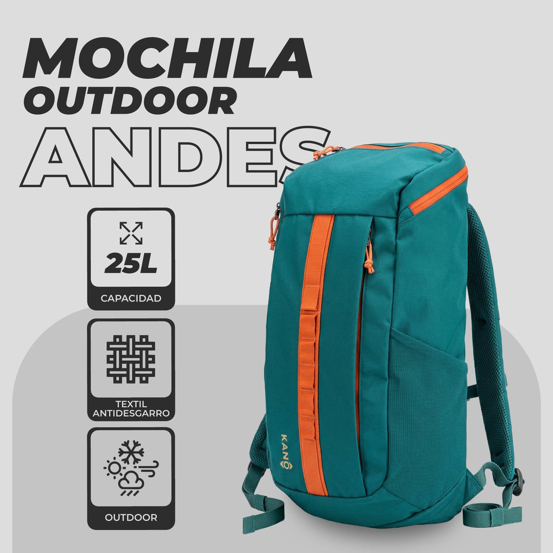 Mochila Outdoor 25L Andes Verde/Naranja