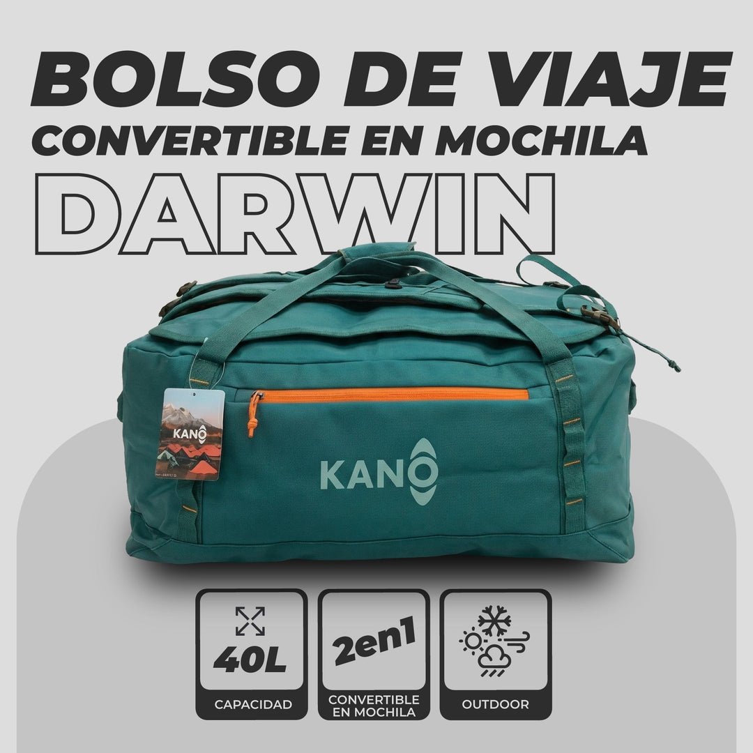 Bolso Convertible en Mochila 40L Darwin Verde/Naranja