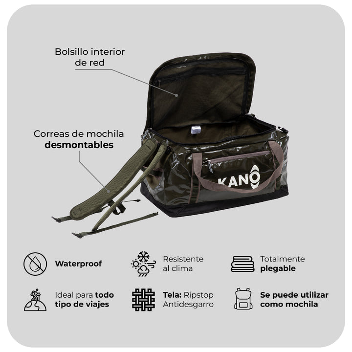 Bolso Mochila Impermeable 60L Fitz Verde