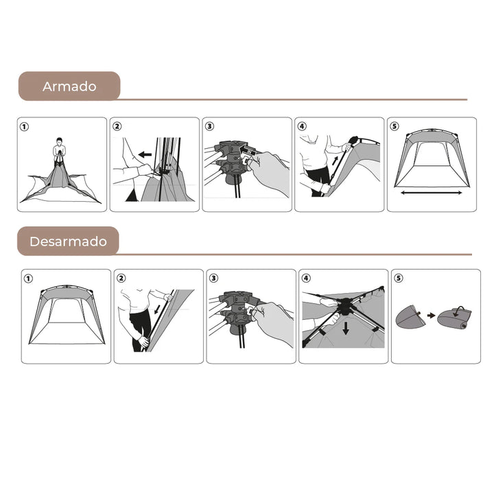 Combo Toldo Automático Torca + Silla Doble Colico + Mesa Plegable Roble