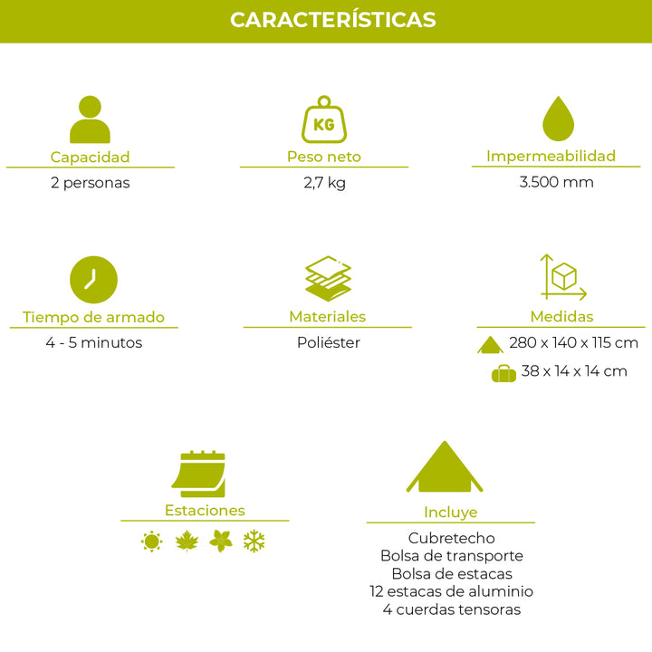 Carpa Neltume Lime 2 Personas Pro