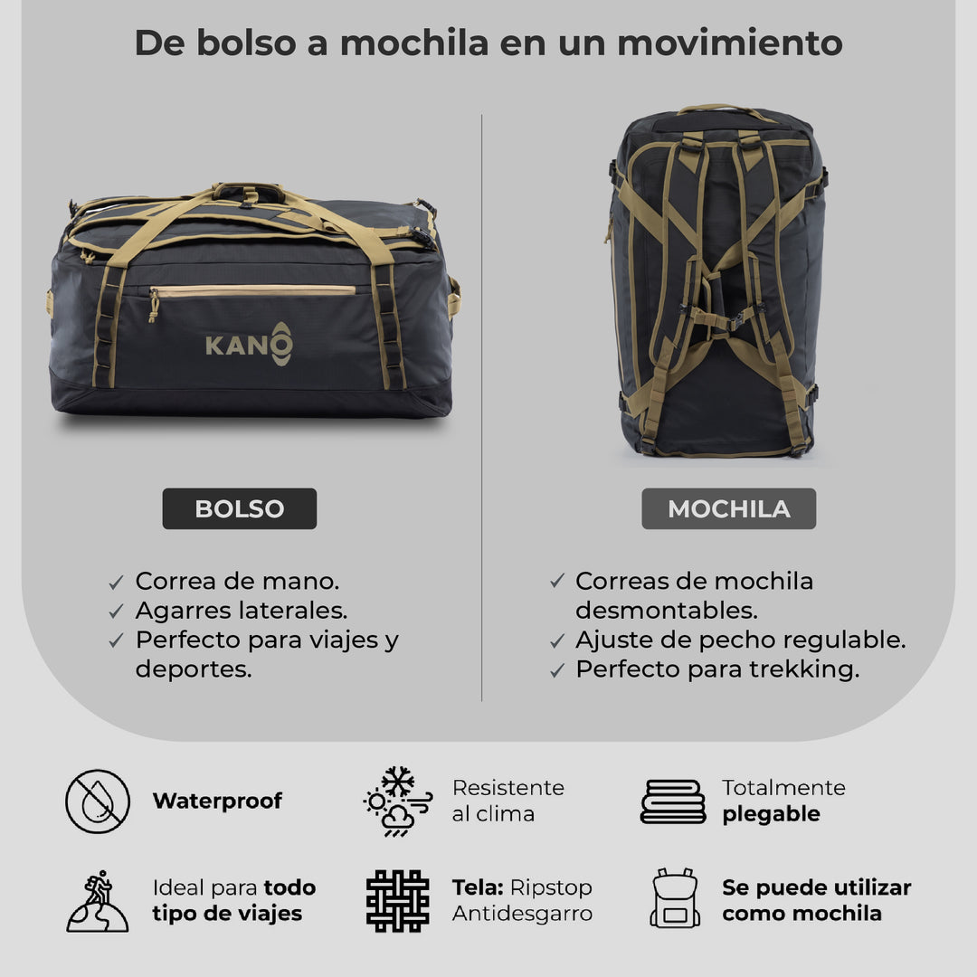 Bolso Convertible en Mochila 80L Roy Negro/Beige