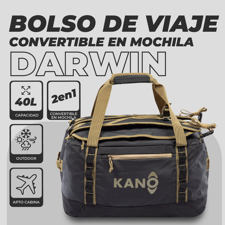 Bolso Convertible en Mochila 40L Darwin Negro/Beige