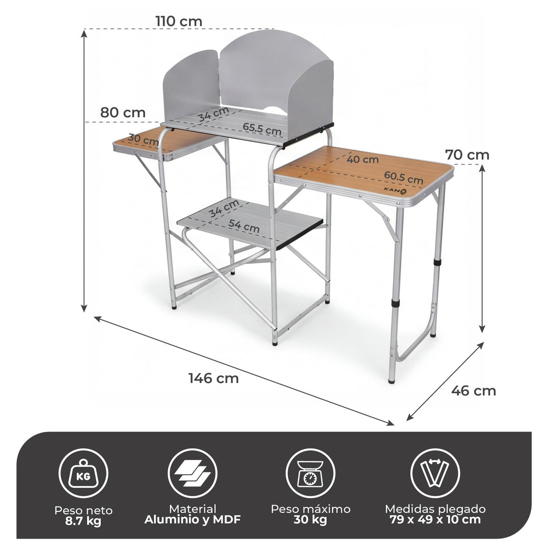 Mesa y Estación de Cocina para Camping BURNEY