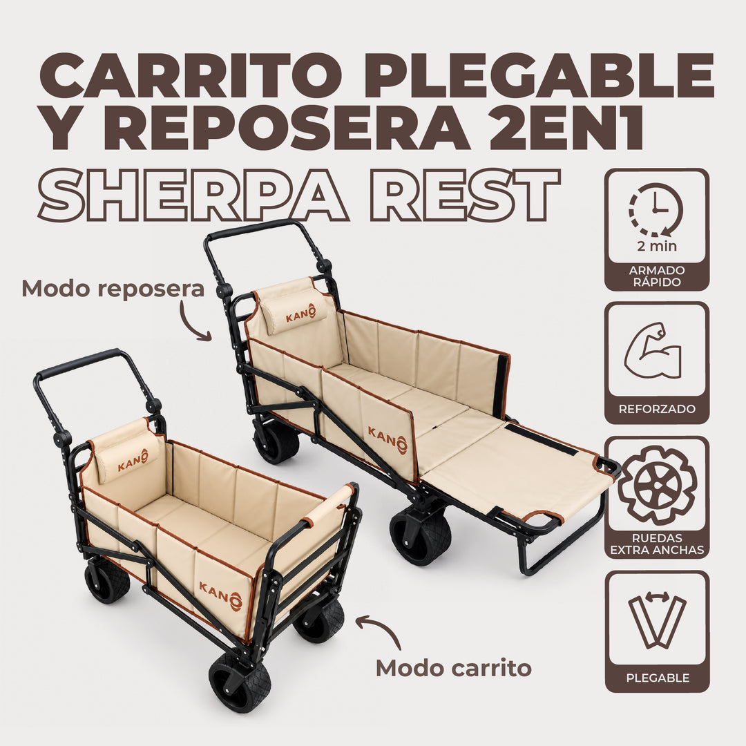 Carrito de Playa Convertible en Reposera SHERPA REST 2 en 1