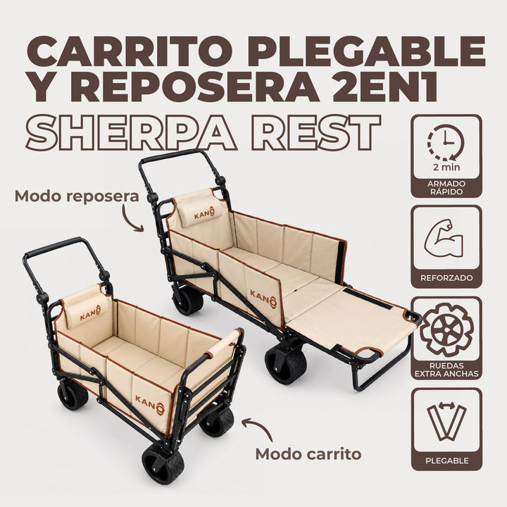 Carrito de Playa Convertible en Reposera SHERPA REST 2 en 1