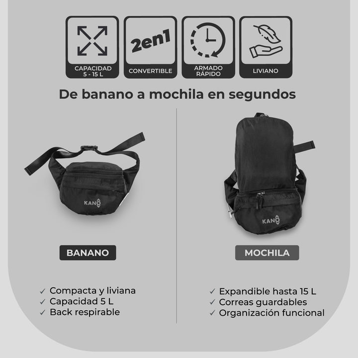 Banano Expandible / Mochila 2 En 1 Kano Mayer 5-15L