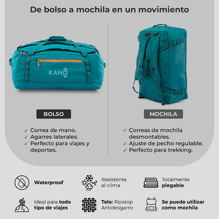 Bolso Convertible en Mochila 80L Roy Verde/Naranja