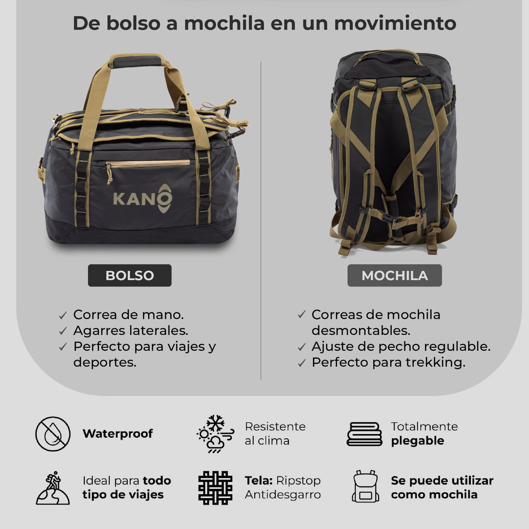 Bolso Convertible en Mochila 40L Darwin Negro/Beige