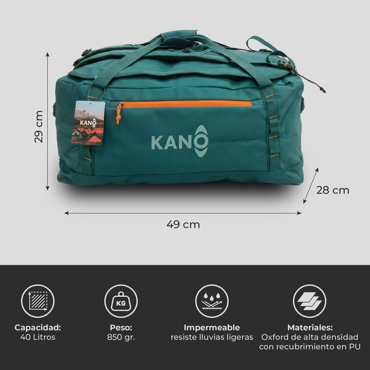 Bolso Convertible en Mochila 40L Darwin Verde/Naranja