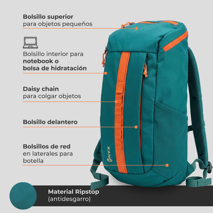 Mochila Outdoor 25L Andes Verde/Naranja