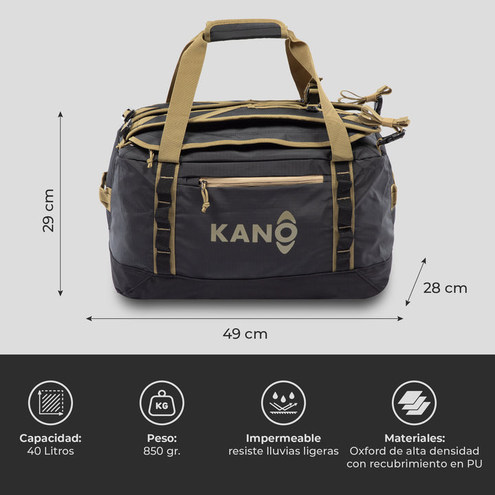 Bolso Convertible en Mochila 40L Darwin Negro/Beige