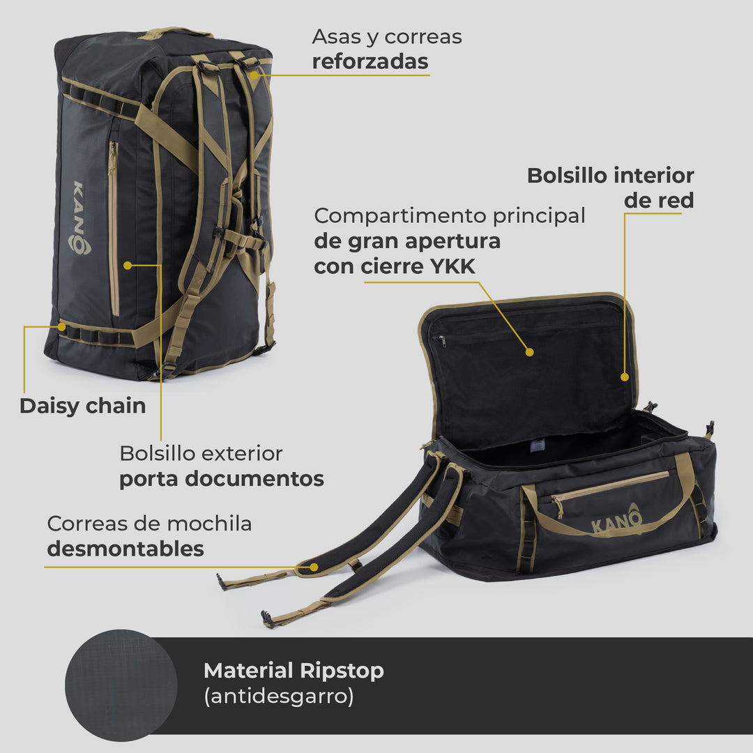 Bolso Convertible en Mochila 80L Roy Negro/Beige