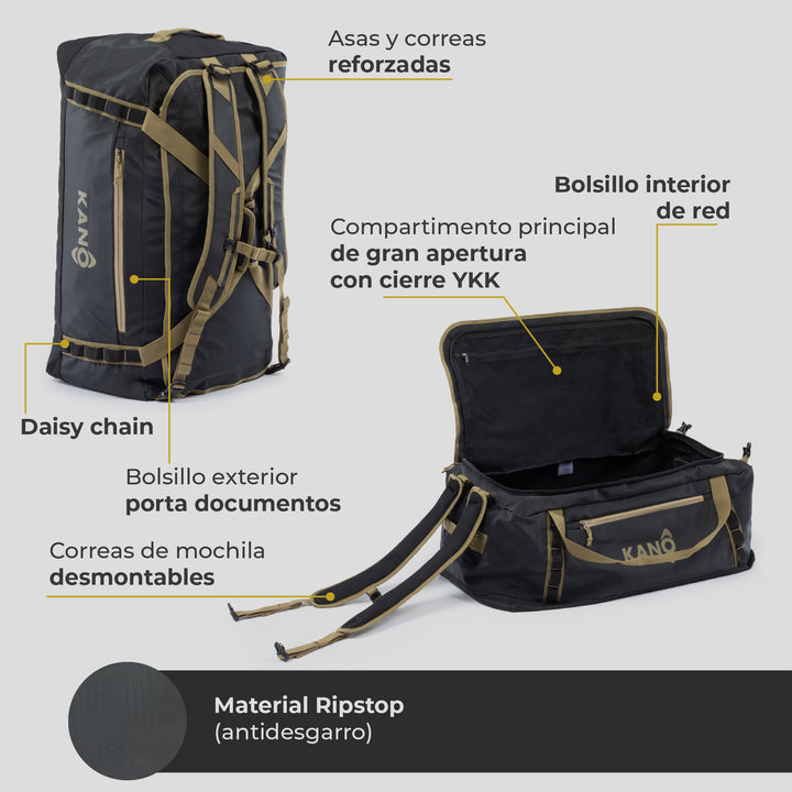 Bolso Convertible en Mochila 80L Roy Negro/Beige