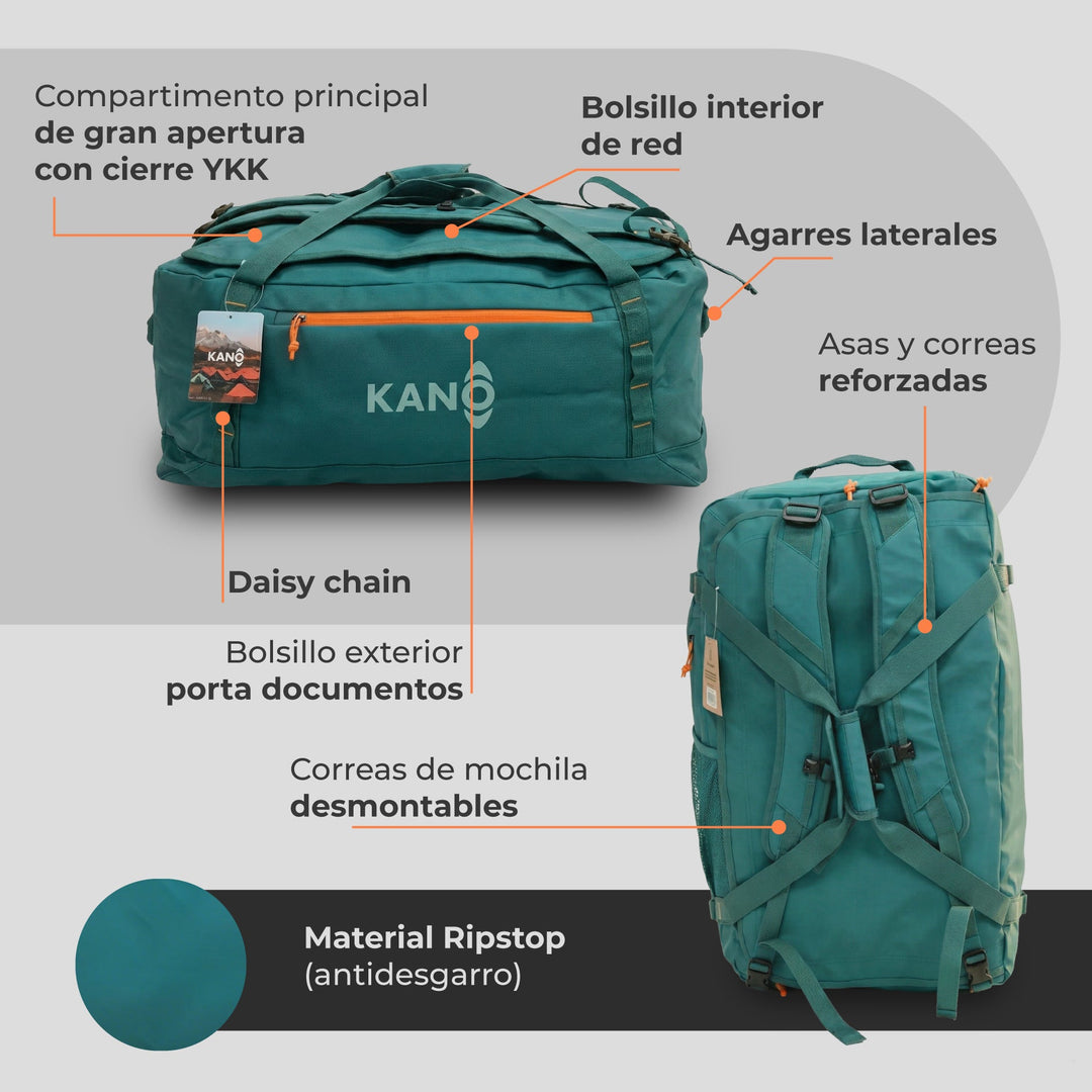 Bolso Convertible en Mochila 80L Roy Verde/Naranja