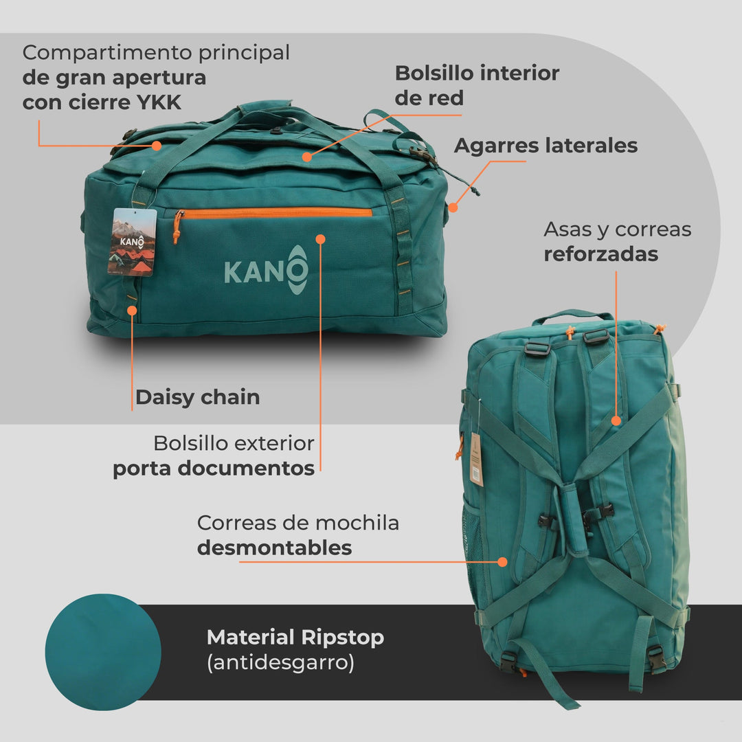 Bolso Convertible en Mochila 40L Darwin Verde/Naranja