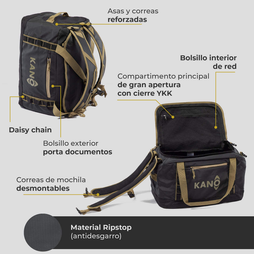 Bolso Convertible en Mochila 40L Darwin Negro/Beige