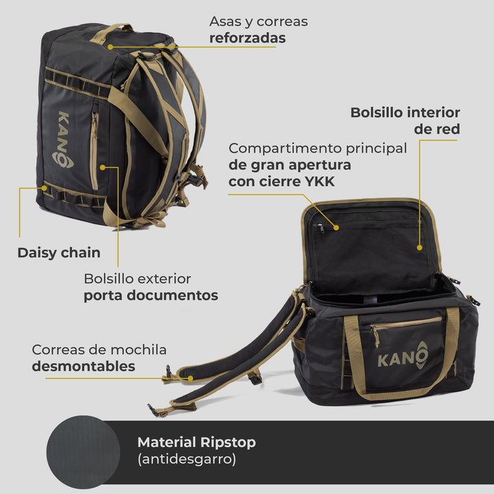 Bolso Convertible en Mochila 40L Darwin Negro/Beige