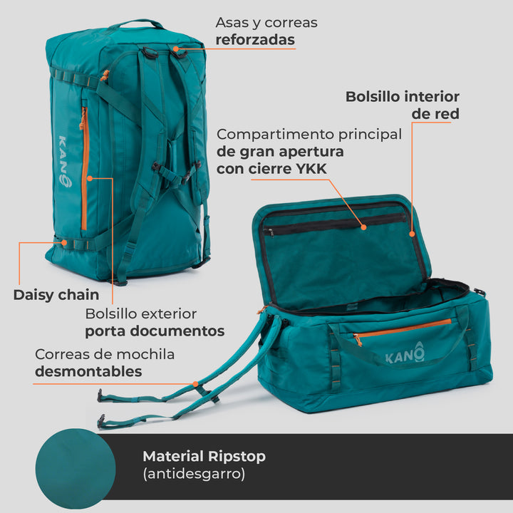 Bolso Convertible en Mochila 80L Roy Verde/Naranja