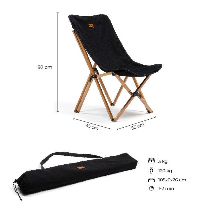 Silla Plegable Para Camping Natural de Madera Negro