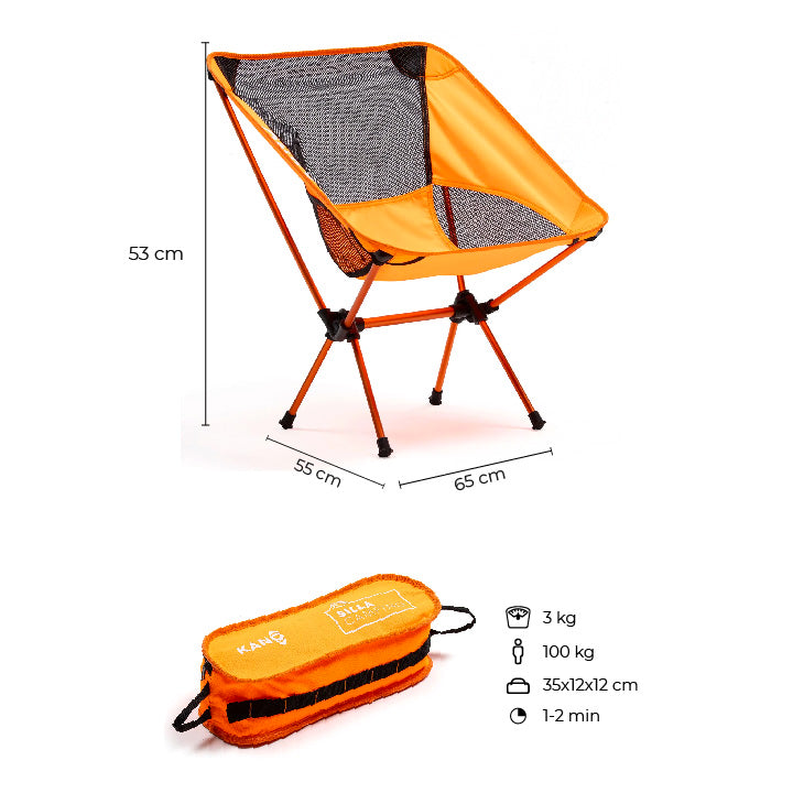 Silla Plegable Para Camping Liviana Naranjo Fluor