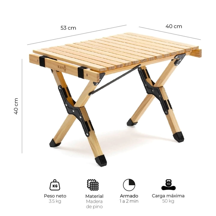 Mesa Plegable de Madera Clara Para Camping Natural