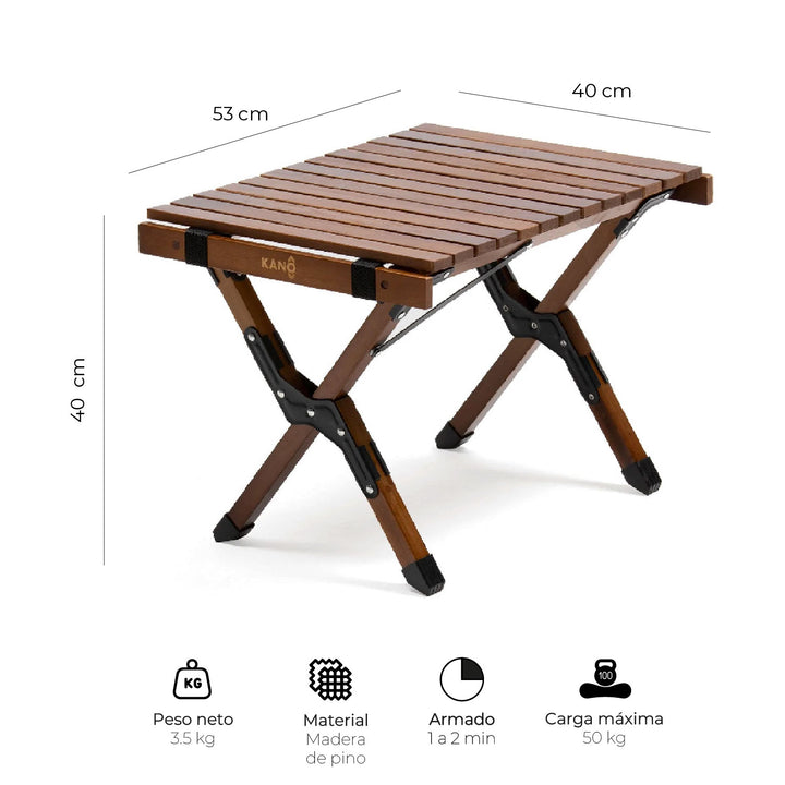 Mesa Plegable de Madera Oscura Para Camping Natural