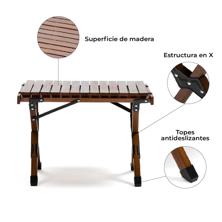 Mesa Plegable de Madera Oscura Para Camping Natural