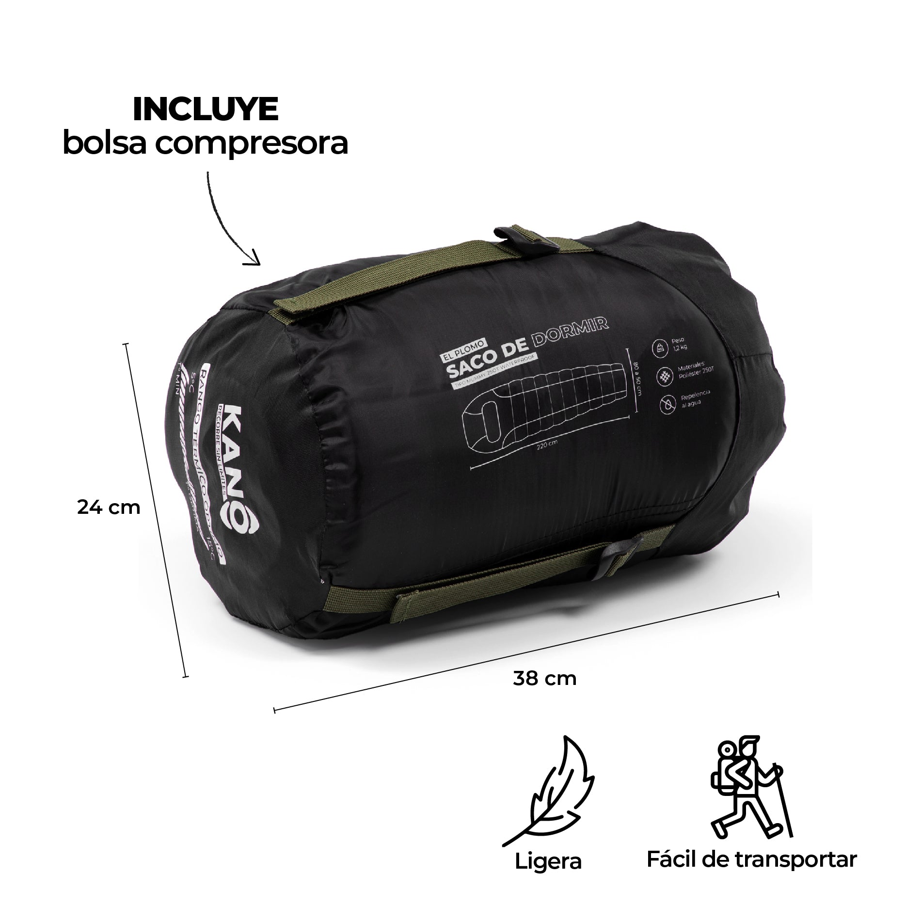 Saco de Dormir 0 / 5 / 15°C El Plomo Verde – Kano Outdoors