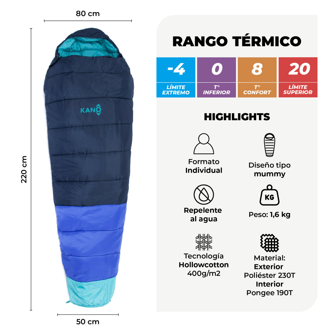 Saco de Dormir -4 / 0 / 8°C  Aconcagua Azul